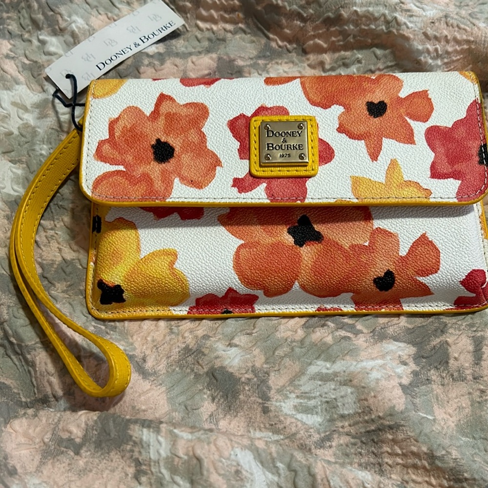 Dooney & Bourke yellow and orange flower wristlet